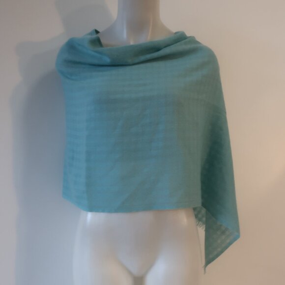 Women Shih Aqua Blue Pure Cashmere Light Knit Shawl Cover OS - Picture 1 of 15